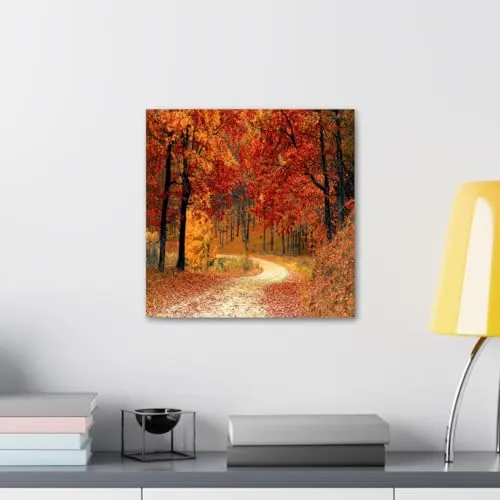 GADGETS WRAP Canvas Gallery Wrap Framed for Home Office Studio Living Room Decoration (10x10inch) - Red Autumn Forest