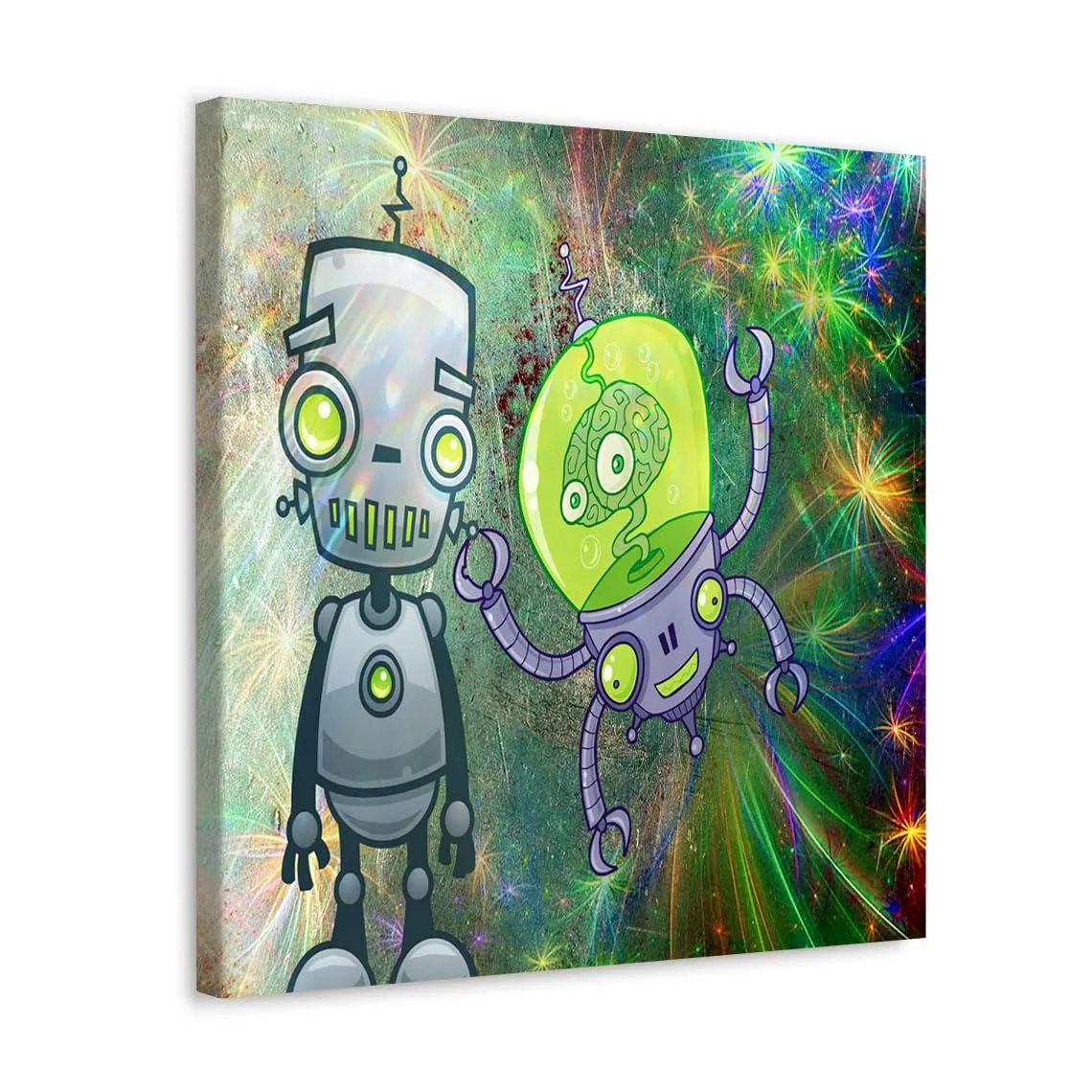 GADGETS WRAP Canvas Gallery Wrap Framed for Home Office Studio Living Room Decoration (10x10inch) - Robot Future Comic Drawing