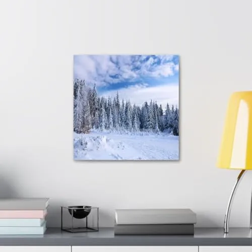 GADGETS WRAP Canvas Gallery Wrap Framed for Home Office Studio Living Room Decoration (10x10inch) - Snow Forest Trees & Field View