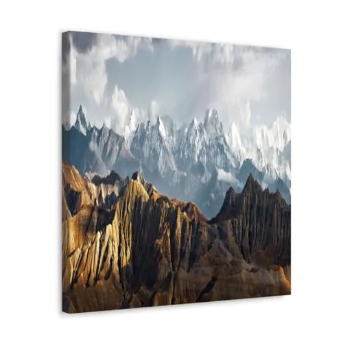 GADGETS WRAP Canvas Gallery Wrap Framed for Home Office Studio Living Room Decoration (10x10inch) - Snow Mountains View Photograph Nepal