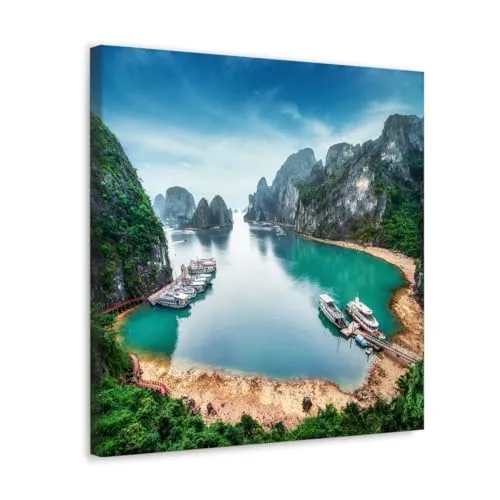 GADGETS WRAP Canvas Gallery Wrap Framed for Home Office Studio Living Room Decoration (10x10inch) - Stunning River With Boats Scenery