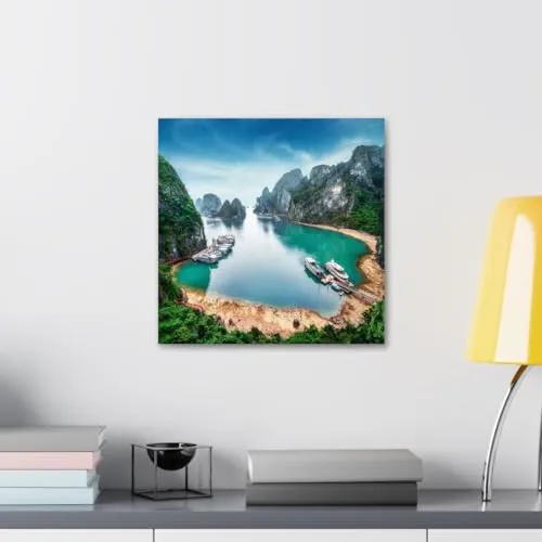 GADGETS WRAP Canvas Gallery Wrap Framed for Home Office Studio Living Room Decoration (10x10inch) - Stunning River With Boats Scenery