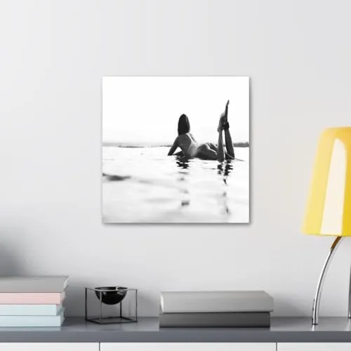 GADGETS WRAP Canvas Gallery Wrap Framed for Home Office Studio Living Room Decoration (10x10inch) - Surfer Girl B&W