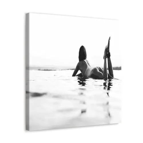 GADGETS WRAP Canvas Gallery Wrap Framed for Home Office Studio Living Room Decoration (10x10inch) - Surfer Girl B&W