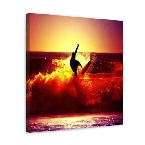 GADGETS WRAP Canvas Gallery Wrap Framed for Home Office Studio Living Room Decoration (10x10inch) - Surfing Sunrise