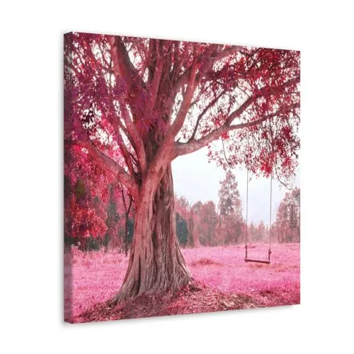 GADGETS WRAP Canvas Gallery Wrap Framed for Home Office Studio Living Room Decoration (10x10inch) - Swing On Pink Tree