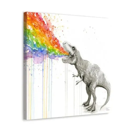 GADGETS WRAP Canvas Gallery Wrap Framed for Home Office Studio Living Room Decoration (10x10inch) - T Rex Tastes The Rainbow