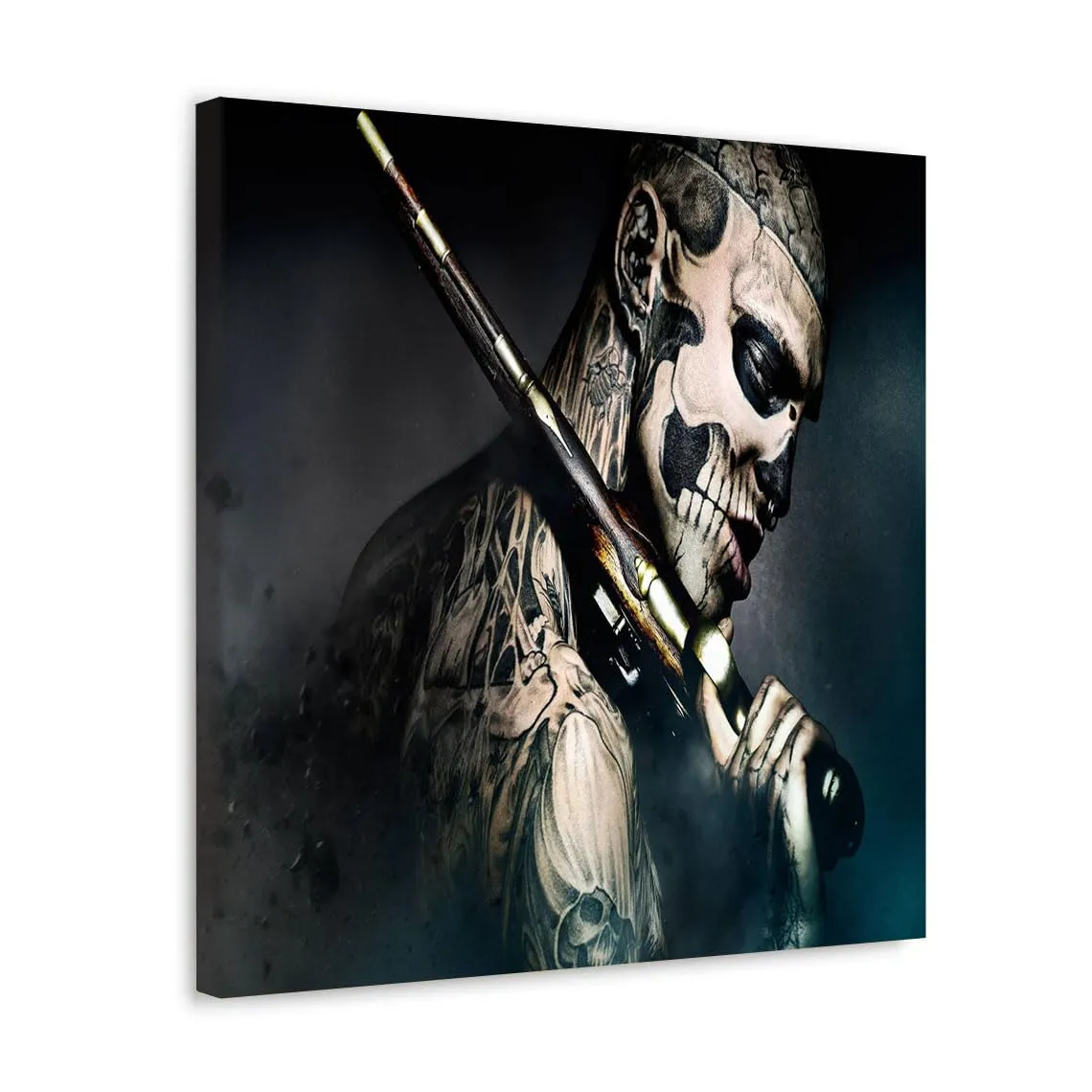 GADGETS WRAP Canvas Gallery Wrap Framed for Home Office Studio Living Room Decoration (10x10inch) - Tatoo Guy With Gun