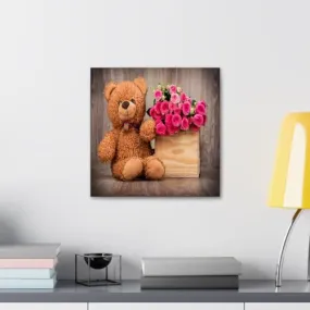 GADGETS WRAP Canvas Gallery Wrap Framed for Home Office Studio Living Room Decoration (10x10inch) - Teddy With Roses