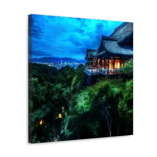 GADGETS WRAP Canvas Gallery Wrap Framed for Home Office Studio Living Room Decoration (10x10inch) - Temple Above Mountain