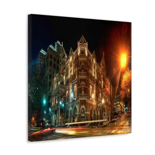 GADGETS WRAP Canvas Gallery Wrap Framed for Home Office Studio Living Room Decoration (10x10inch) - The Driskill Hotel At Night