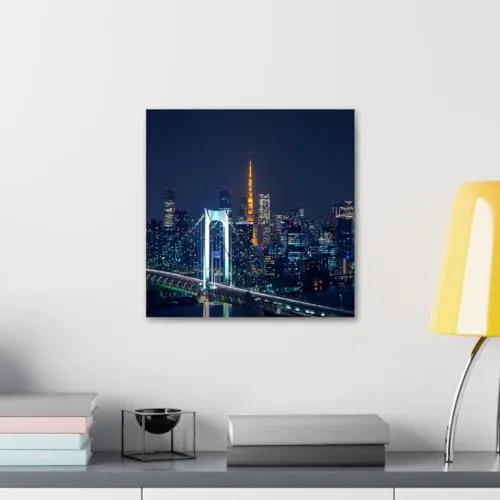 GADGETS WRAP Canvas Gallery Wrap Framed for Home Office Studio Living Room Decoration (10x10inch) - Tokyo Cityscape Night