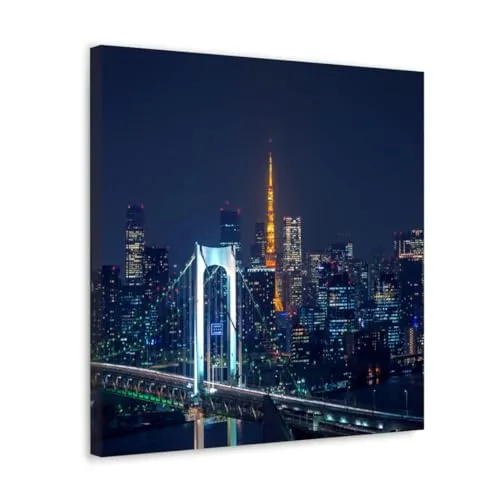 GADGETS WRAP Canvas Gallery Wrap Framed for Home Office Studio Living Room Decoration (10x10inch) - Tokyo Cityscape Night