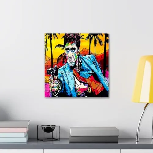 GADGETS WRAP Canvas Gallery Wrap Framed for Home Office Studio Living Room Decoration (10x10inch) - Tony Montana Graffiti Cnv