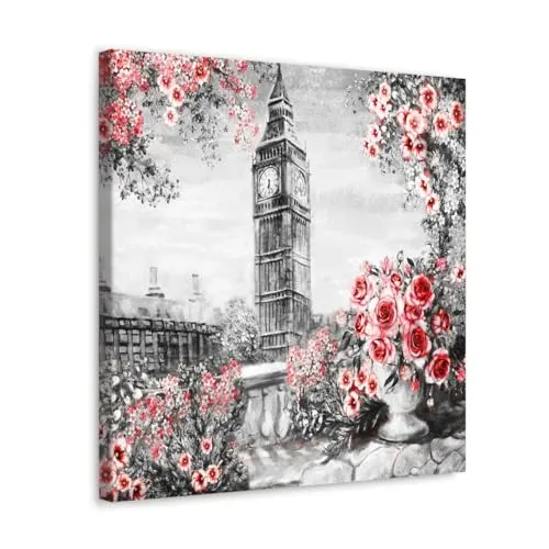 GADGETS WRAP Canvas Gallery Wrap Framed for Home Office Studio Living Room Decoration (10x10inch) - Tower & Flowers