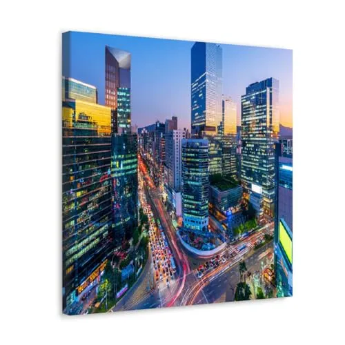 GADGETS WRAP Canvas Gallery Wrap Framed for Home Office Studio Living Room Decoration (10x10inch) - Traffic Of Seoul City