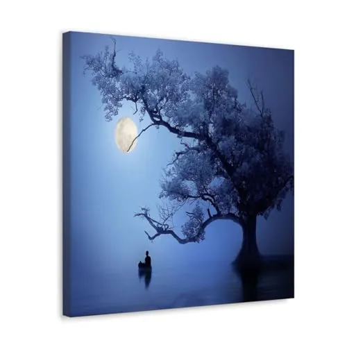 GADGETS WRAP Canvas Gallery Wrap Framed for Home Office Studio Living Room Decoration (10x10inch) - Tree & Man Lone