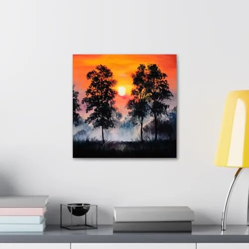 GADGETS WRAP Canvas Gallery Wrap Framed for Home Office Studio Living Room Decoration (10x10inch) - Trees & Sunset View Painting