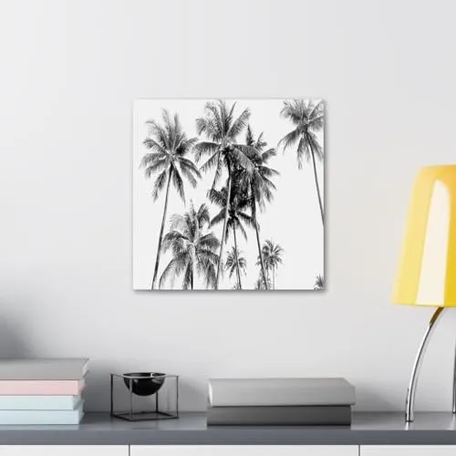 GADGETS WRAP Canvas Gallery Wrap Framed for Home Office Studio Living Room Decoration (10x10inch) - Tropical Palms B&W