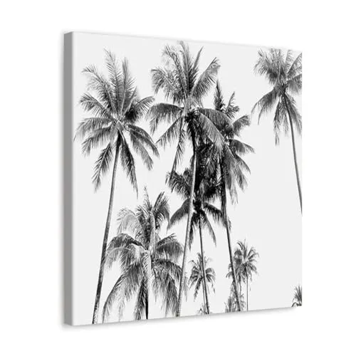 GADGETS WRAP Canvas Gallery Wrap Framed for Home Office Studio Living Room Decoration (10x10inch) - Tropical Palms B&W