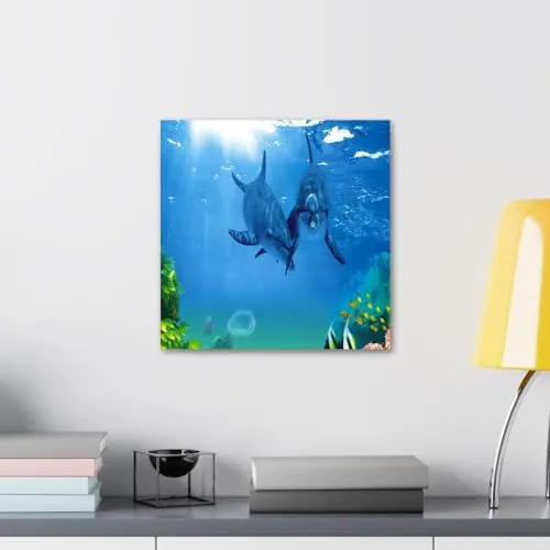 GADGETS WRAP Canvas Gallery Wrap Framed for Home Office Studio Living Room Decoration (10x10inch) - Under Water Dolphin