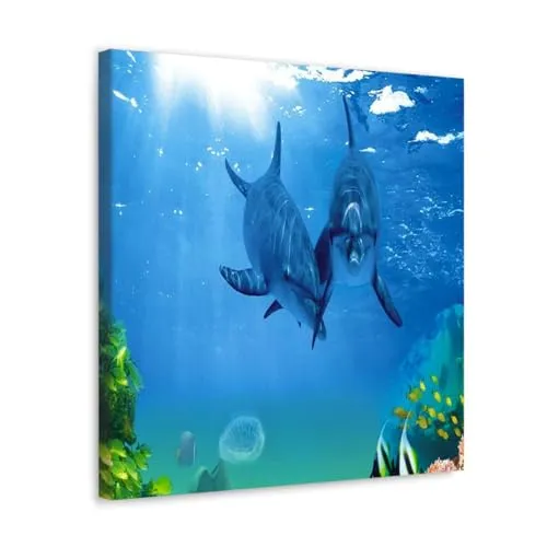 GADGETS WRAP Canvas Gallery Wrap Framed for Home Office Studio Living Room Decoration (10x10inch) - Under Water Dolphin