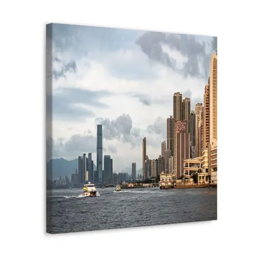 GADGETS WRAP Canvas Gallery Wrap Framed for Home Office Studio Living Room Decoration (10x10inch) - Victoria Harbour Sea