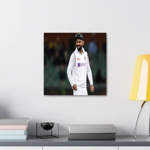 GADGETS WRAP Canvas Gallery Wrap Framed for Home Office Studio Living Room Decoration (10x10inch) - Virat Kohli Smiling In Test Match