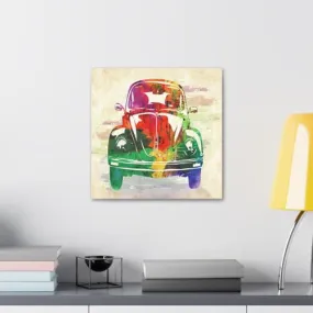 GADGETS WRAP Canvas Gallery Wrap Framed for Home Office Studio Living Room Decoration (10x10inch) - Vw Old Beetle Colorful Watercolor Print