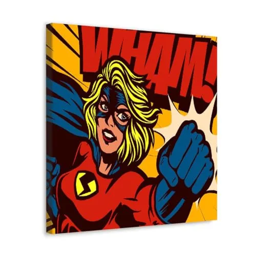 GADGETS WRAP Canvas Gallery Wrap Framed for Home Office Studio Living Room Decoration (10x10inch) - Wham Quote & Super Girl Illustration