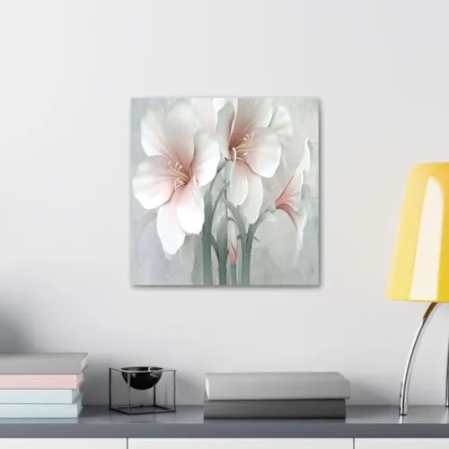 GADGETS WRAP Canvas Gallery Wrap Framed for Home Office Studio Living Room Decoration (10x10inch) - White 3D Flowers