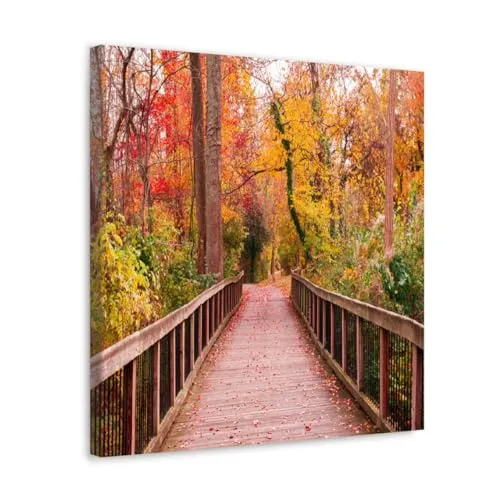 GADGETS WRAP Canvas Gallery Wrap Framed for Home Office Studio Living Room Decoration (10x10inch) - Wooden Pathway Autumn Forest