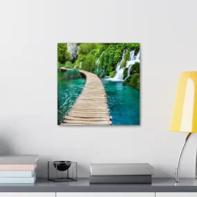 GADGETS WRAP Canvas Gallery Wrap Framed for Home Office Studio Living Room Decoration (10x10inch) - Wooden Pier Near Waterfall #1