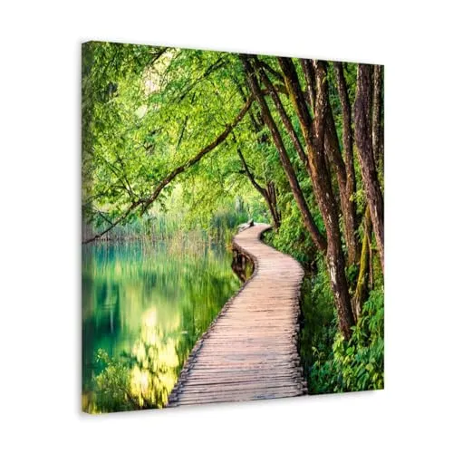 GADGETS WRAP Canvas Gallery Wrap Framed for Home Office Studio Living Room Decoration (10x10inch) - Wooden Pier Over Waterstream