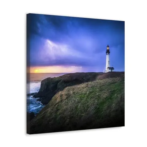 GADGETS WRAP Canvas Gallery Wrap Framed for Home Office Studio Living Room Decoration (10x10inch) - Yaquina Head Lighthouse