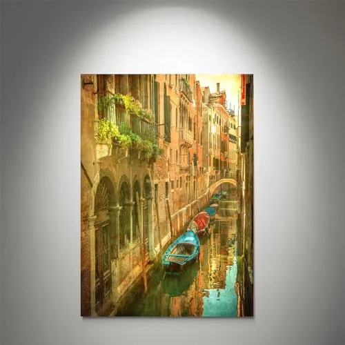 GADGETS WRAP Canvas Gallery Wrap Framed for Home Office Studio Living Room Decoration (11x14inch) - Canal & Boats Old