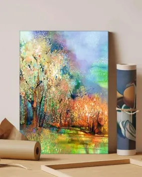 GADGETS WRAP Canvas Gallery Wrap Framed for Home Office Studio Living Room Decoration (11x14inch) - Colorful Trees Oil Painting