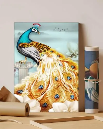 GADGETS WRAP Canvas Gallery Wrap Framed for Home Office Studio Living Room Decoration (11x14inch) - Peacock Abstract Design