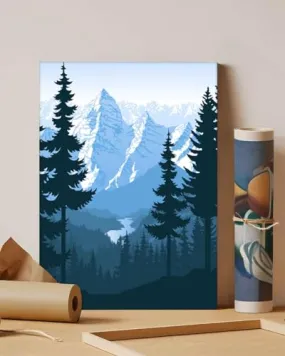 GADGETS WRAP Canvas Gallery Wrap Framed for Home Office Studio Living Room Decoration (11x14inch) - Snow Mountain & Trees Vector Art