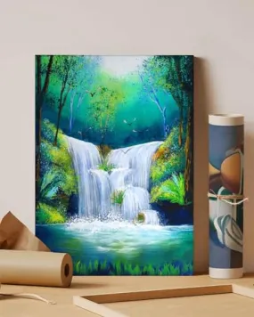 GADGETS WRAP Canvas Gallery Wrap Framed for Home Office Studio Living Room Decoration (11x14inch) - Stunning Waterfall Oil Painting