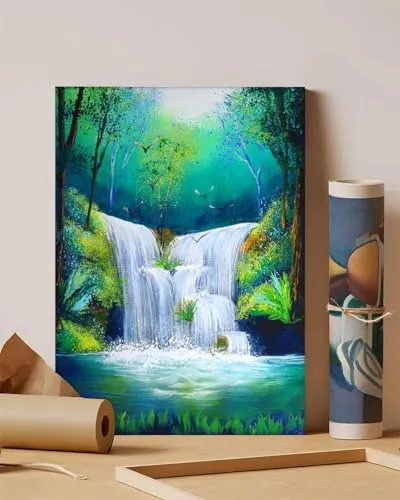 GADGETS WRAP Canvas Gallery Wrap Framed for Home Office Studio Living Room Decoration (11x14inch) - Stunning Waterfall Oil Painting