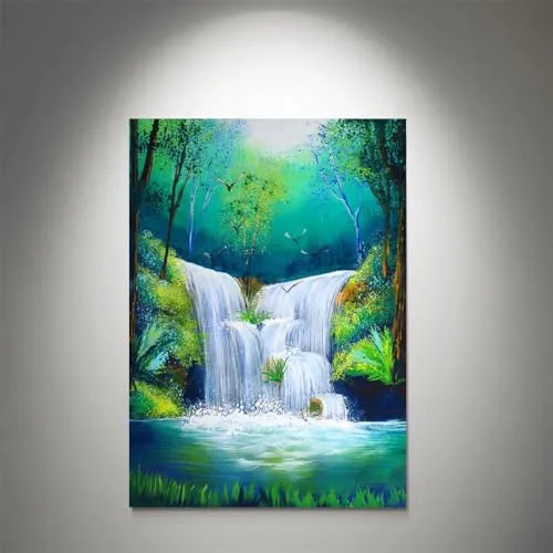 GADGETS WRAP Canvas Gallery Wrap Framed for Home Office Studio Living Room Decoration (11x14inch) - Stunning Waterfall Oil Painting