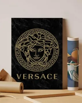 GADGETS WRAP Canvas Gallery Wrap Framed for Home Office Studio Living Room Decoration (11x14inch) - Versace Logo Gold Black