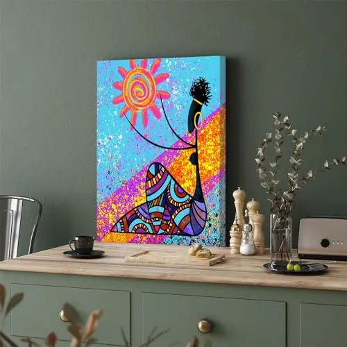 GADGETS WRAP Canvas Gallery Wrap Framed for Home Office Studio Living Room Decoration (11x17inch) - Ancient Woman & Sun Abstract Art