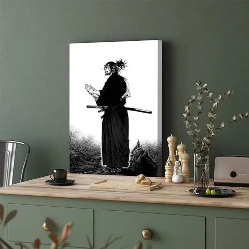 GADGETS WRAP Canvas Gallery Wrap Framed for Home Office Studio Living Room Decoration (11x17inch) - Blak And White Samurai