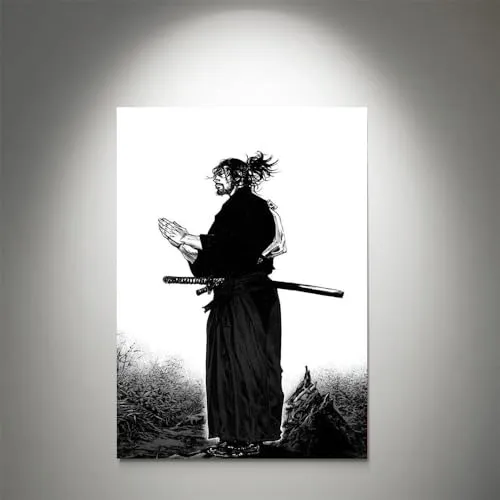 GADGETS WRAP Canvas Gallery Wrap Framed for Home Office Studio Living Room Decoration (11x17inch) - Blak And White Samurai