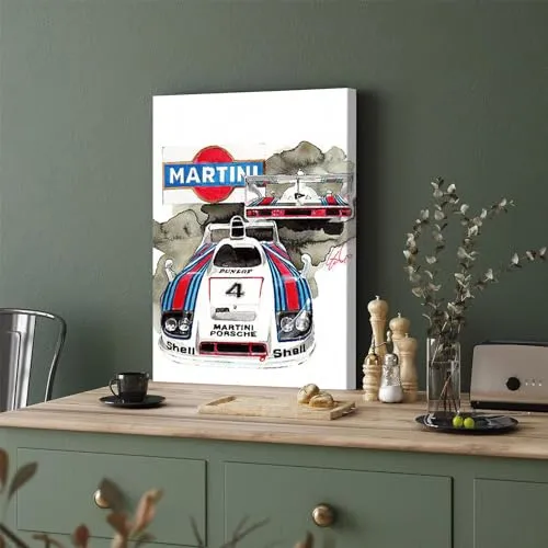 GADGETS WRAP Canvas Gallery Wrap Framed for Home Office Studio Living Room Decoration (11x17inch) - Porsche Martini Racing Car