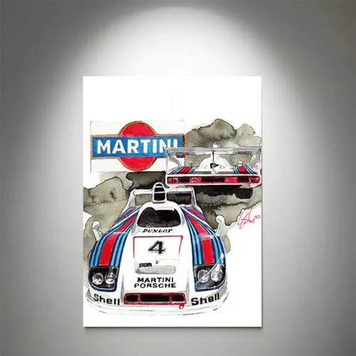 GADGETS WRAP Canvas Gallery Wrap Framed for Home Office Studio Living Room Decoration (11x17inch) - Porsche Martini Racing Car