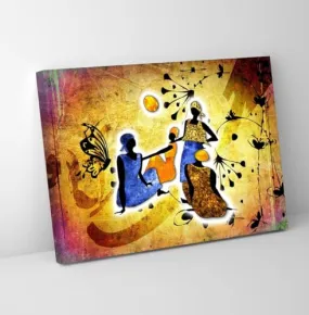 GADGETS WRAP Canvas Gallery Wrap Framed for Home Office Studio Living Room Decoration (11x9inch) - African Ladies Talking Ancient Painting