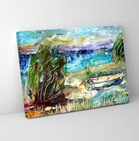 GADGETS WRAP Canvas Gallery Wrap Framed for Home Office Studio Living Room Decoration (11x9inch) - Coastal Nature Abstract Oil Painting